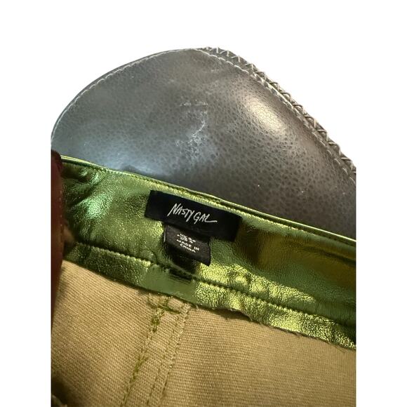 Nasty gal Metallic Faux Leather Pants Ladies Size 4 Green NWOT - Picture 3 of 3